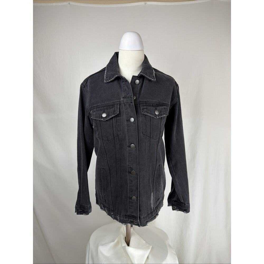 NWT Velvet Heart Black Button Up Raw Edge Hem Demin Jacket XS #0706